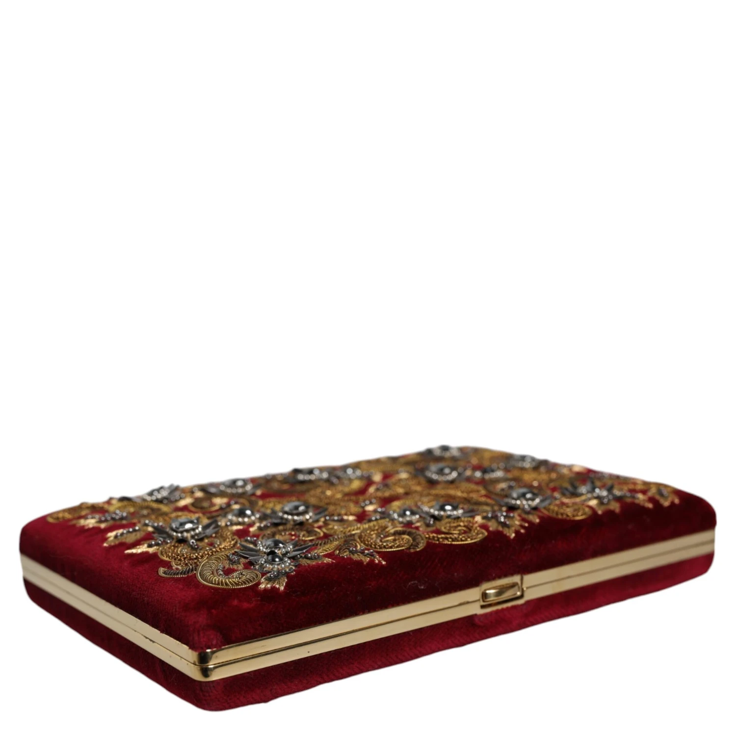 Red Velvet Gold Frame Clutch Evening Party Purse Bag