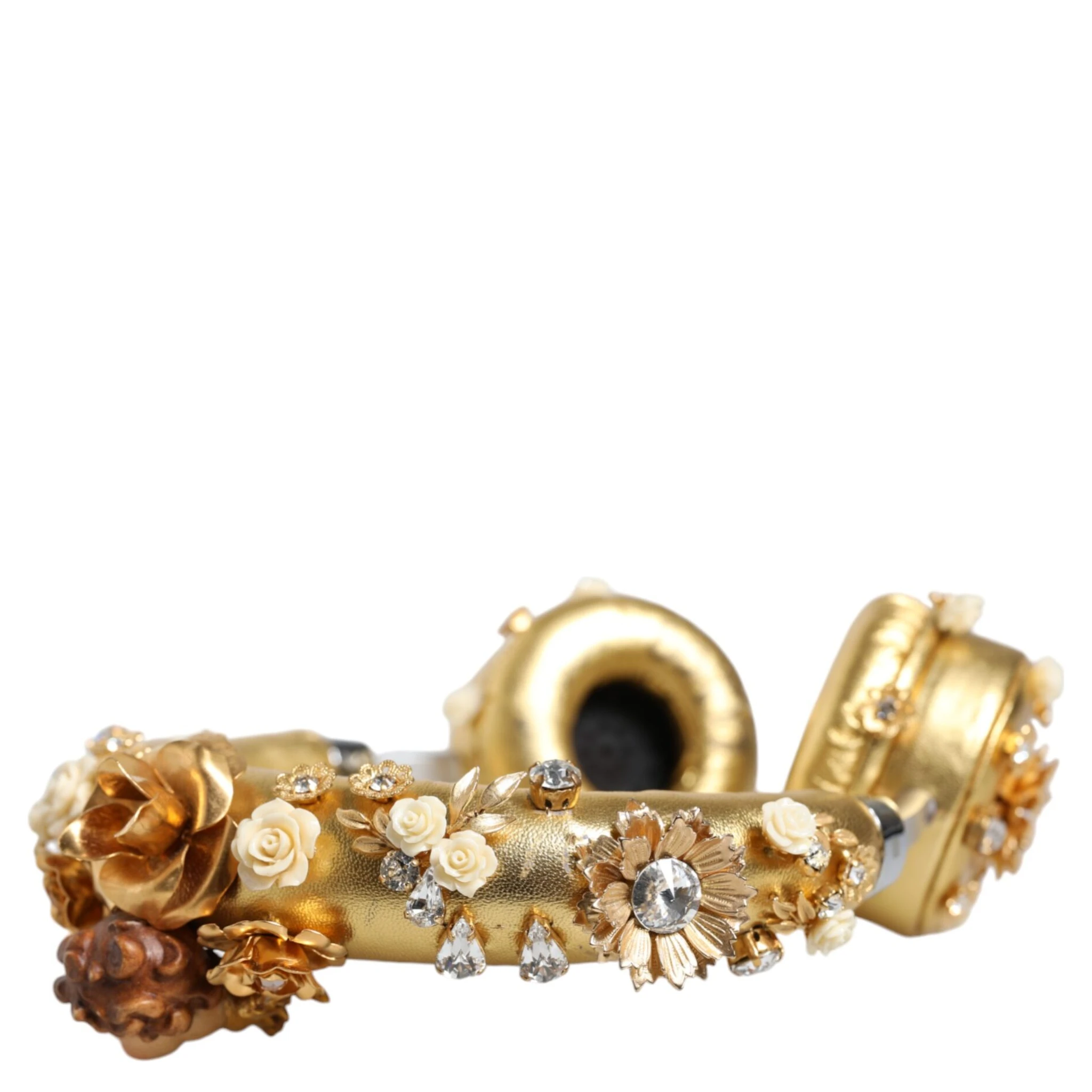 Gold Leather Floral Crystal Angel Headphones
