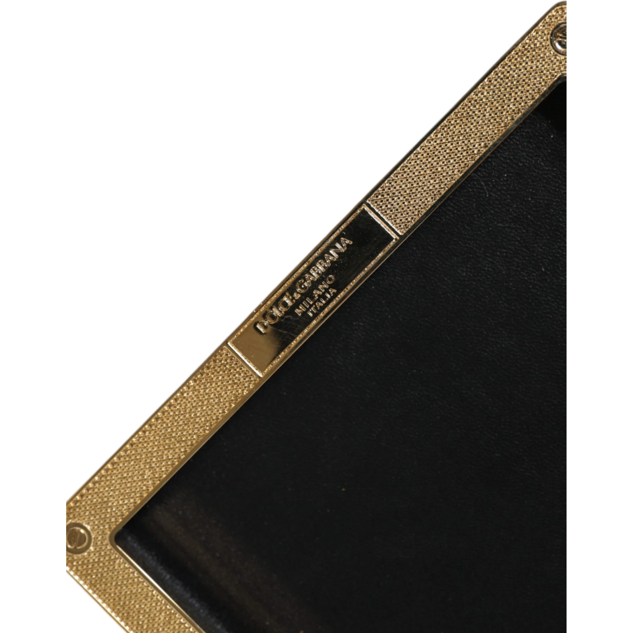 Black Leather Studs Gold Frame Clutch Evening Purse Bag