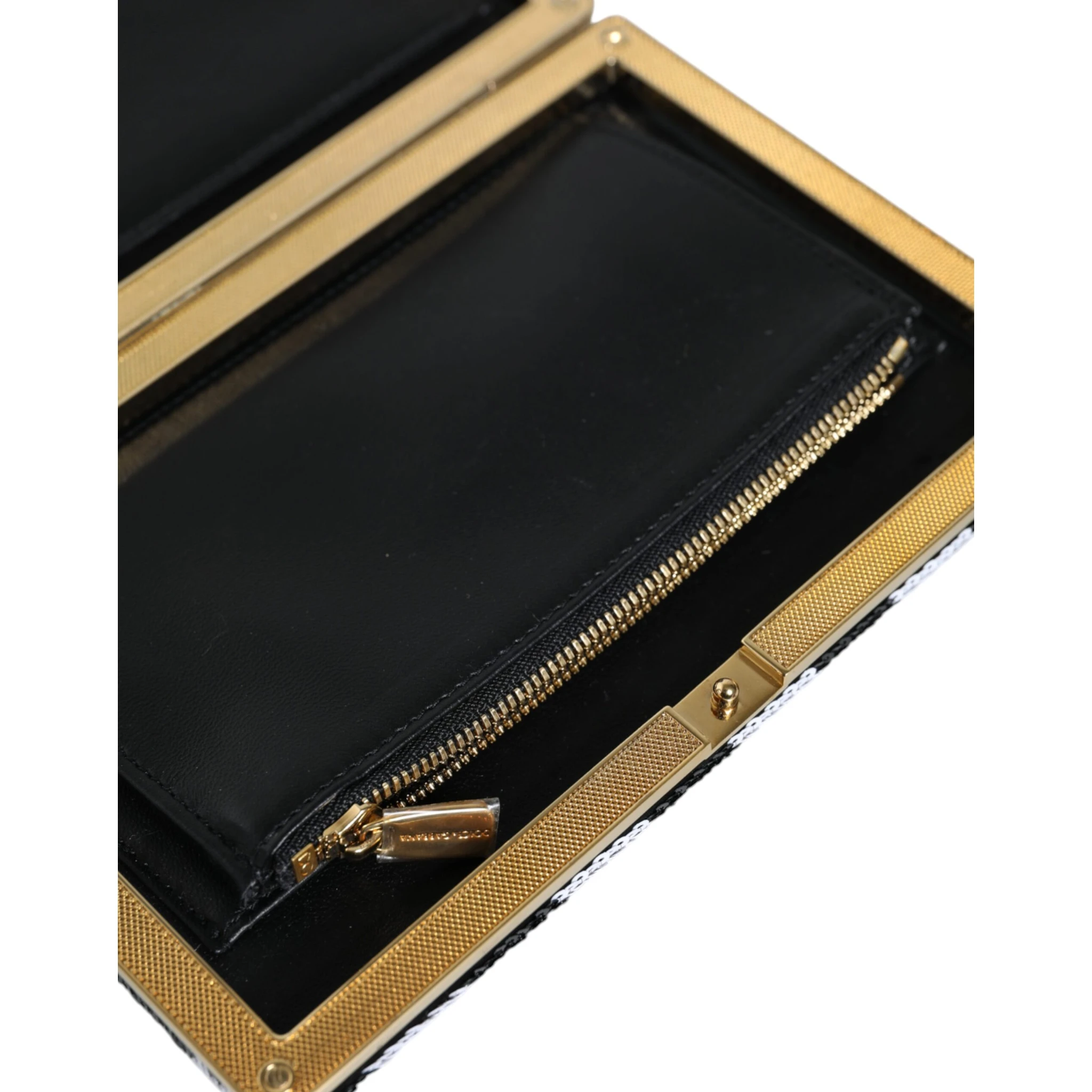 Black White Gold Frame Clutch Evening Party Purse Bag