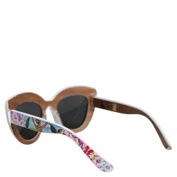 Multicolor Wood Crystal Brass Frame Floral Hand Paint Sunglasses
