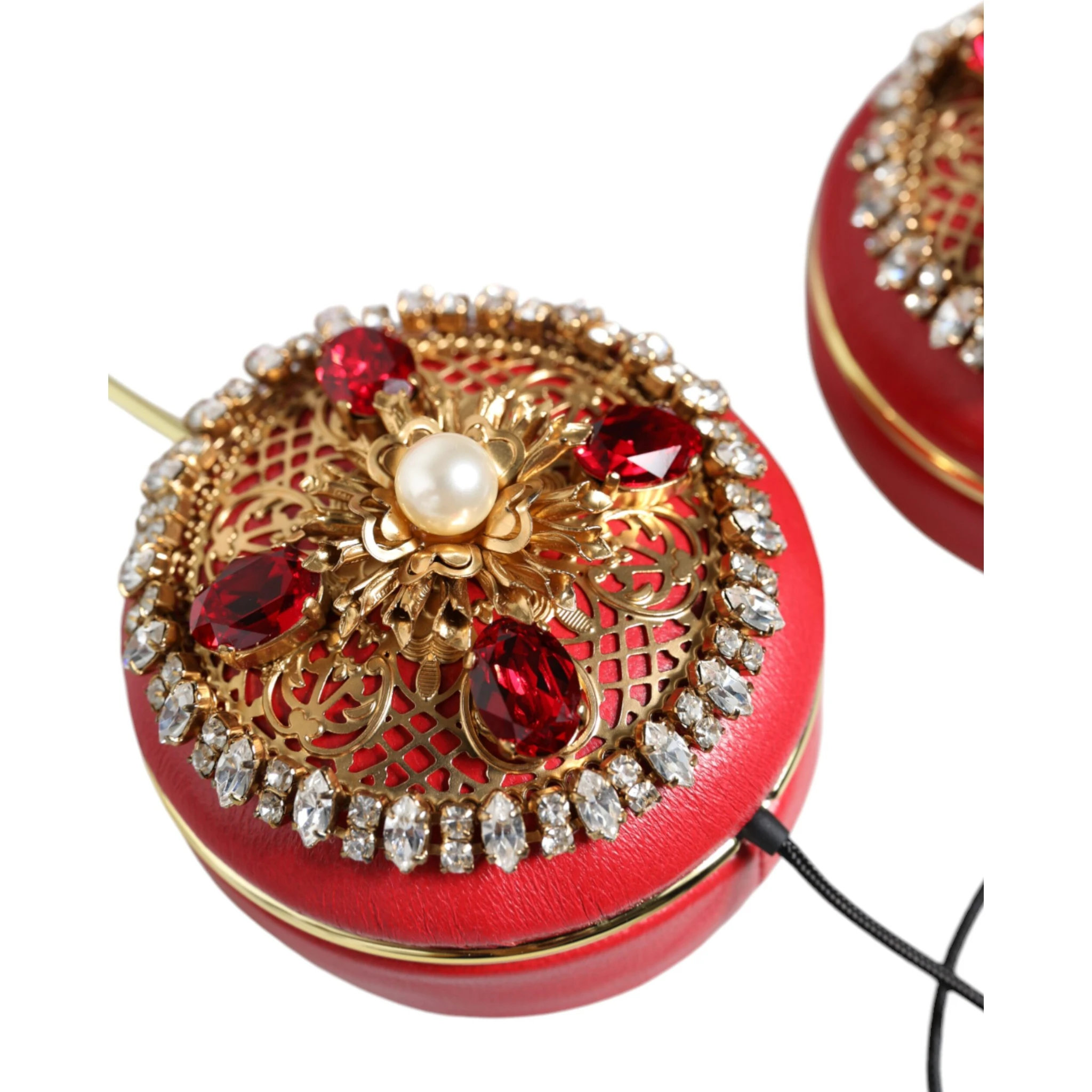 Red Nappa Leather Floral Crystal Headphone