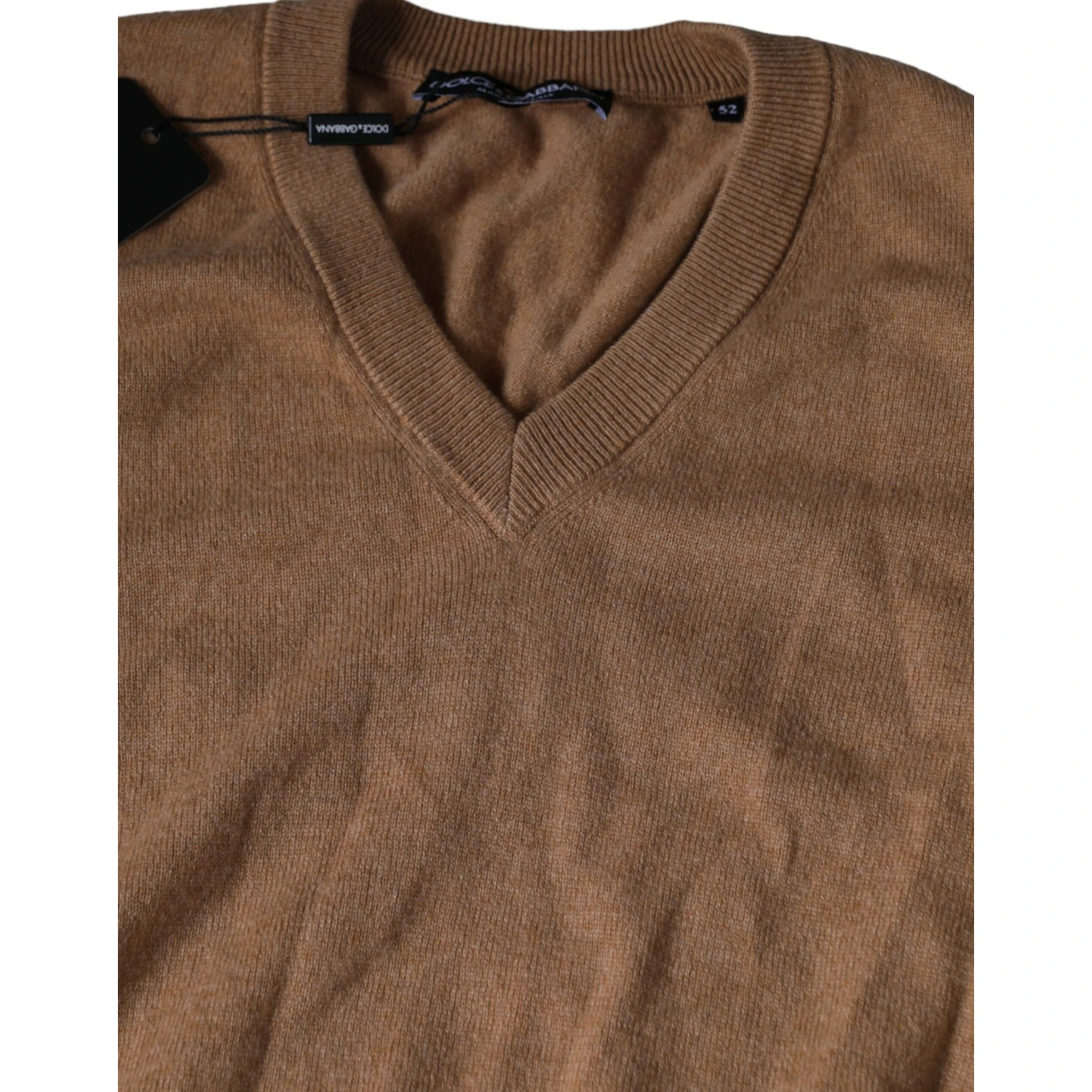 Brown Cashmere Knit V-neck Pullover Sweater
