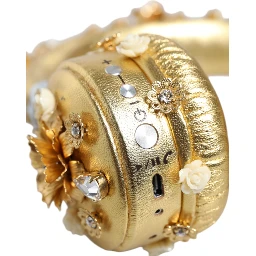 Gold Leather Floral Crystal Angel Headset Headphones