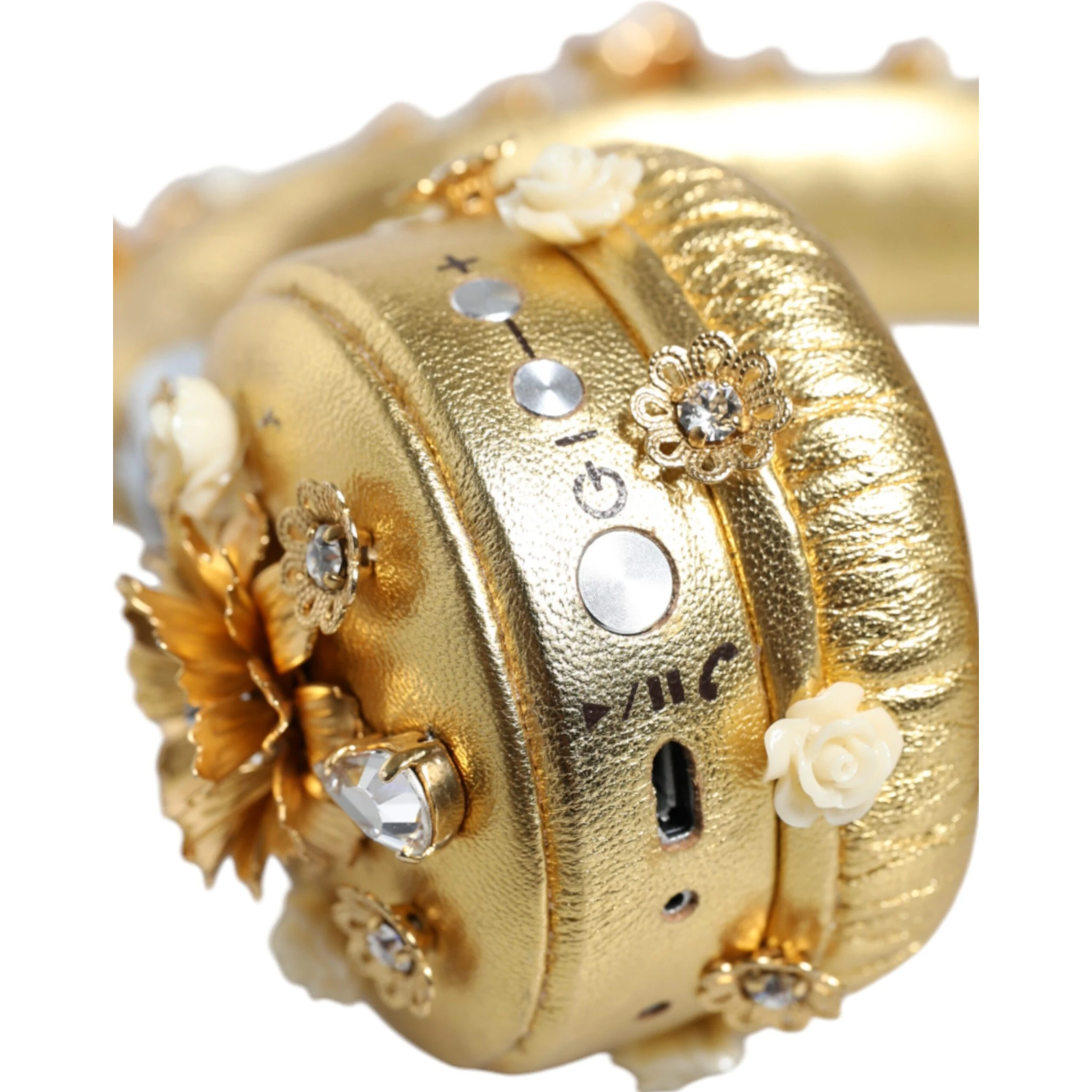 Gold Leather Floral Crystal Angel Headset Headphones