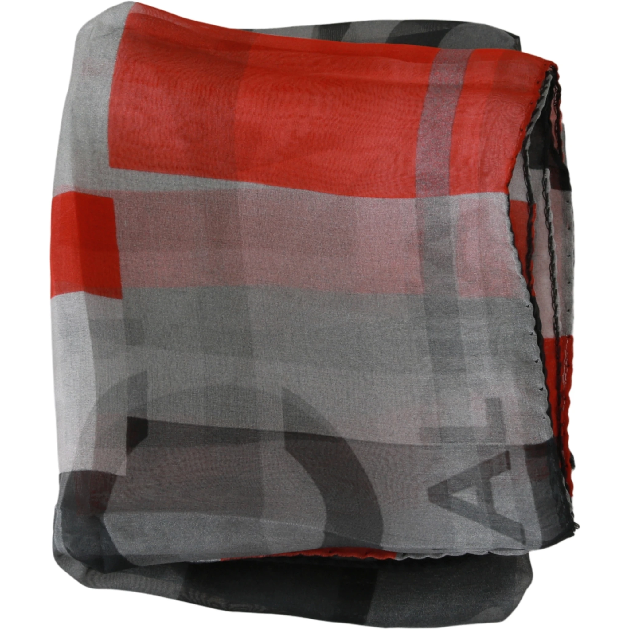 Gray Red 100% Silk Branded Scarf