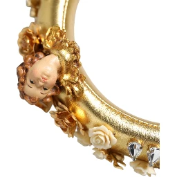 Gold Leather Floral Crystal Angel Headphones