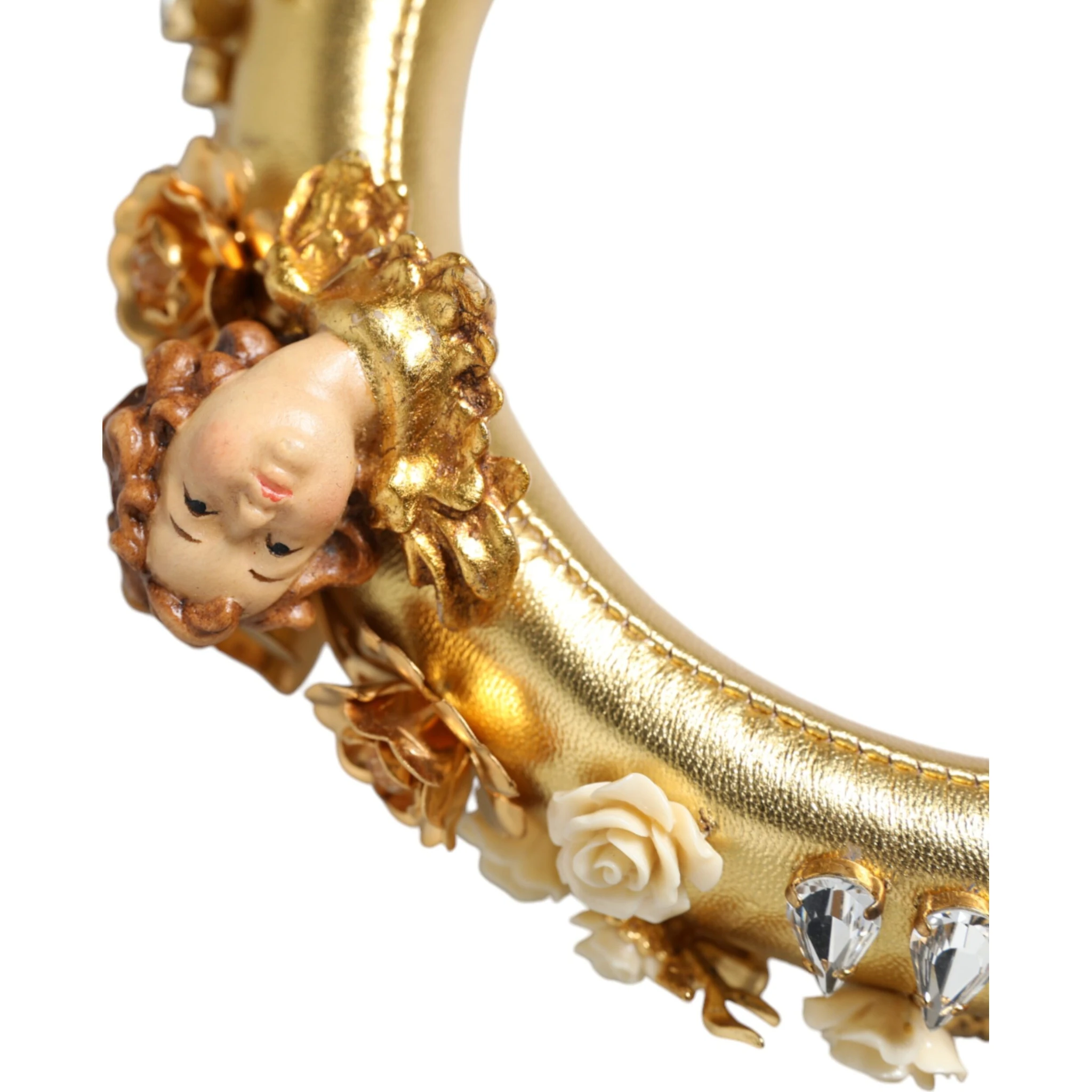 Gold Leather Floral Crystal Angel Headphones