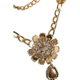 Gold Tone Floral Crystals Embellished Layered Necklace