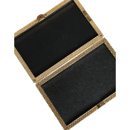 Black Leather Studs Gold Frame Clutch Evening Purse Bag