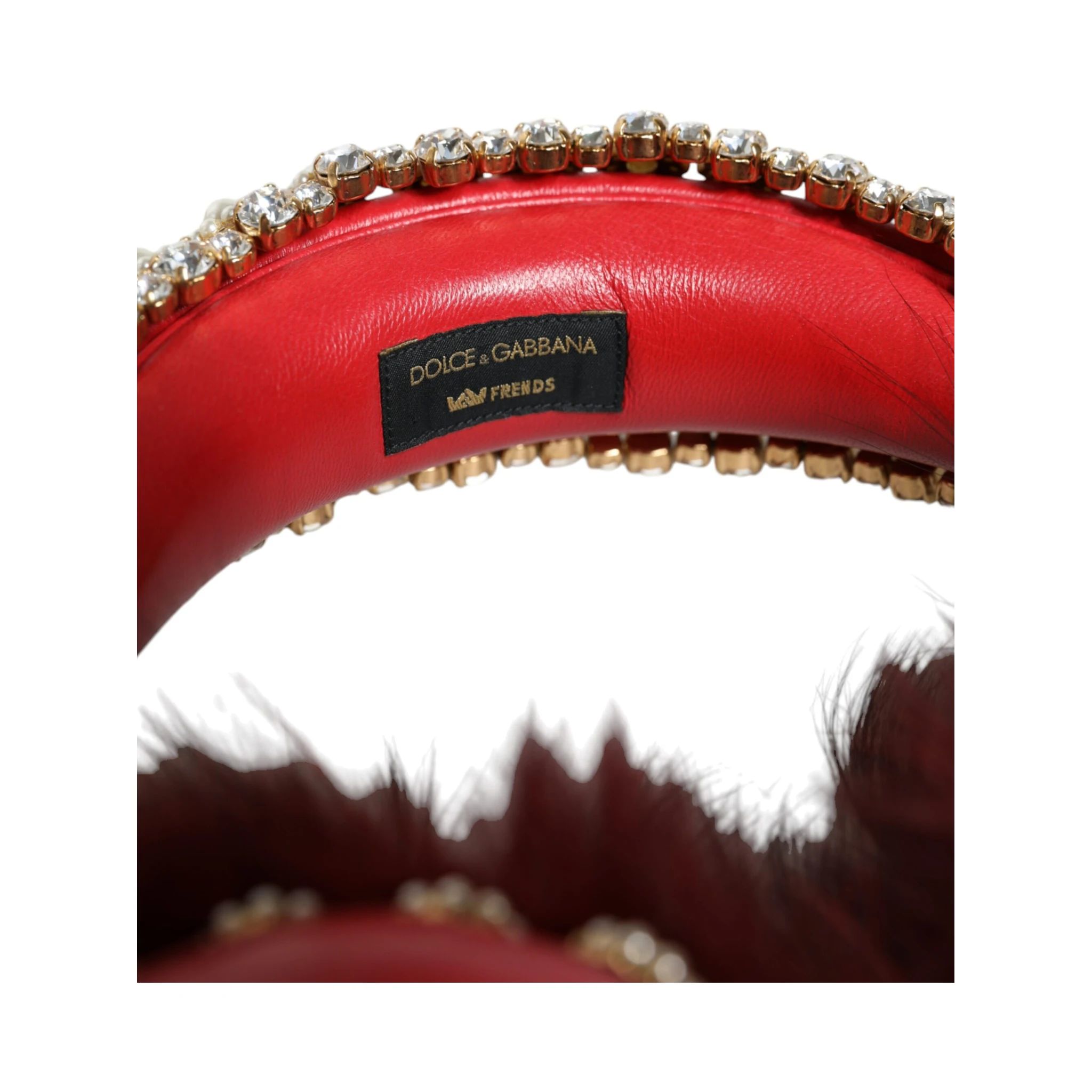 Red Gold Crystal Fur Headset Audio AUX Headphones