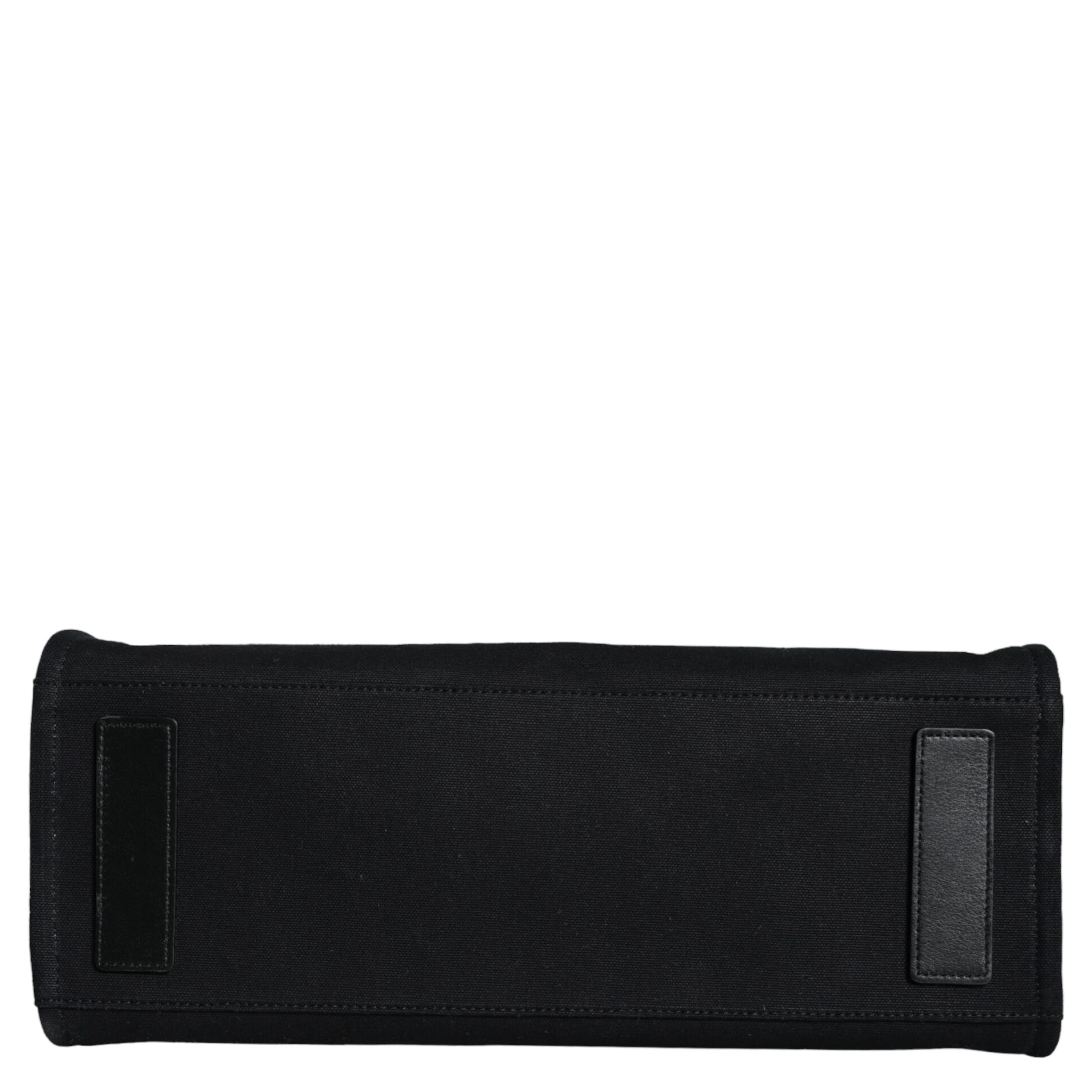 Black Top Handle Canvas Leather Logo Crossbody Tote Bag