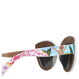 Multicolor Wood Crystal Brass Frame Floral Hand Paint Sunglasses