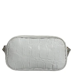 White Croc Print Leather Crossbody Sling Bag