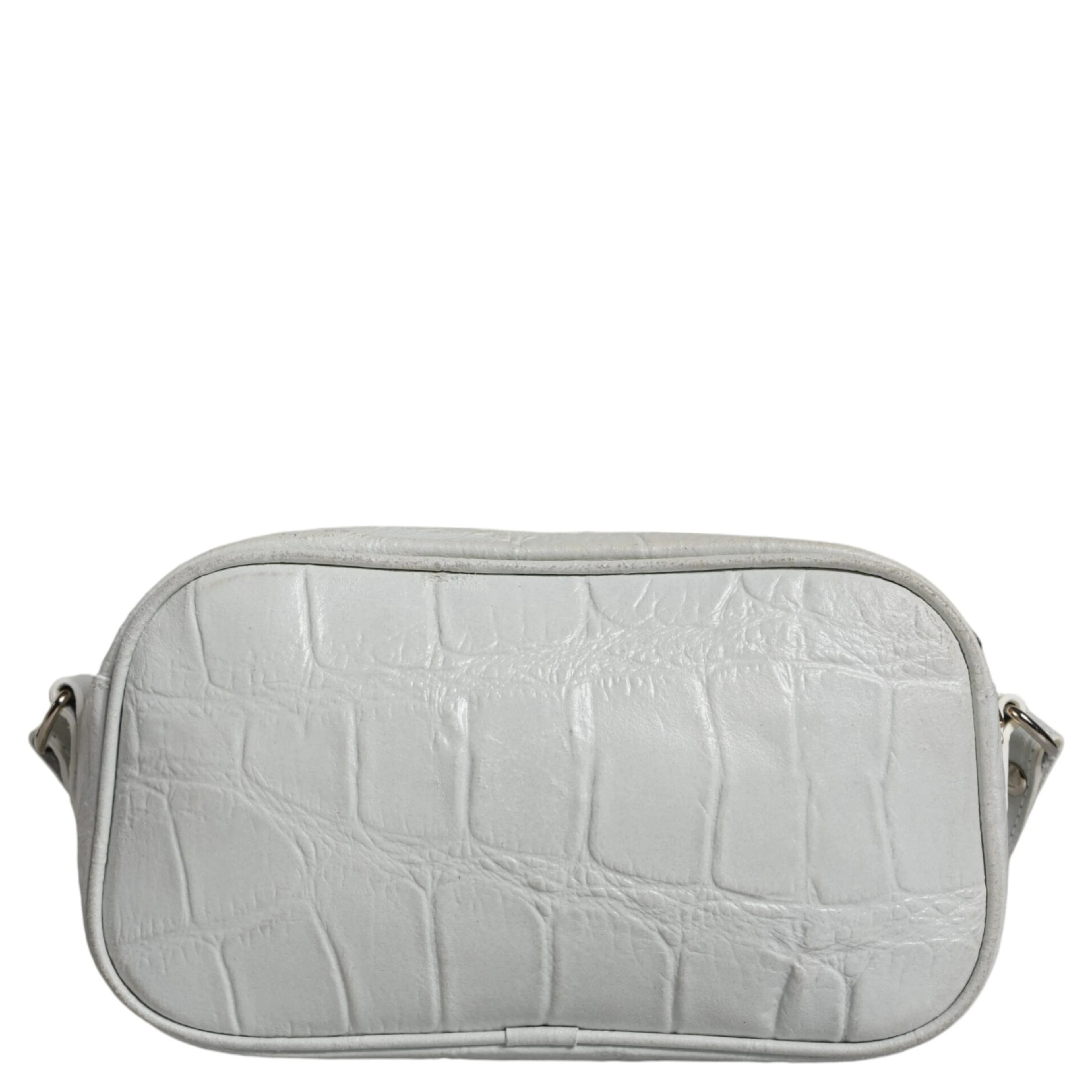 White Croc Print Leather Crossbody Sling Bag