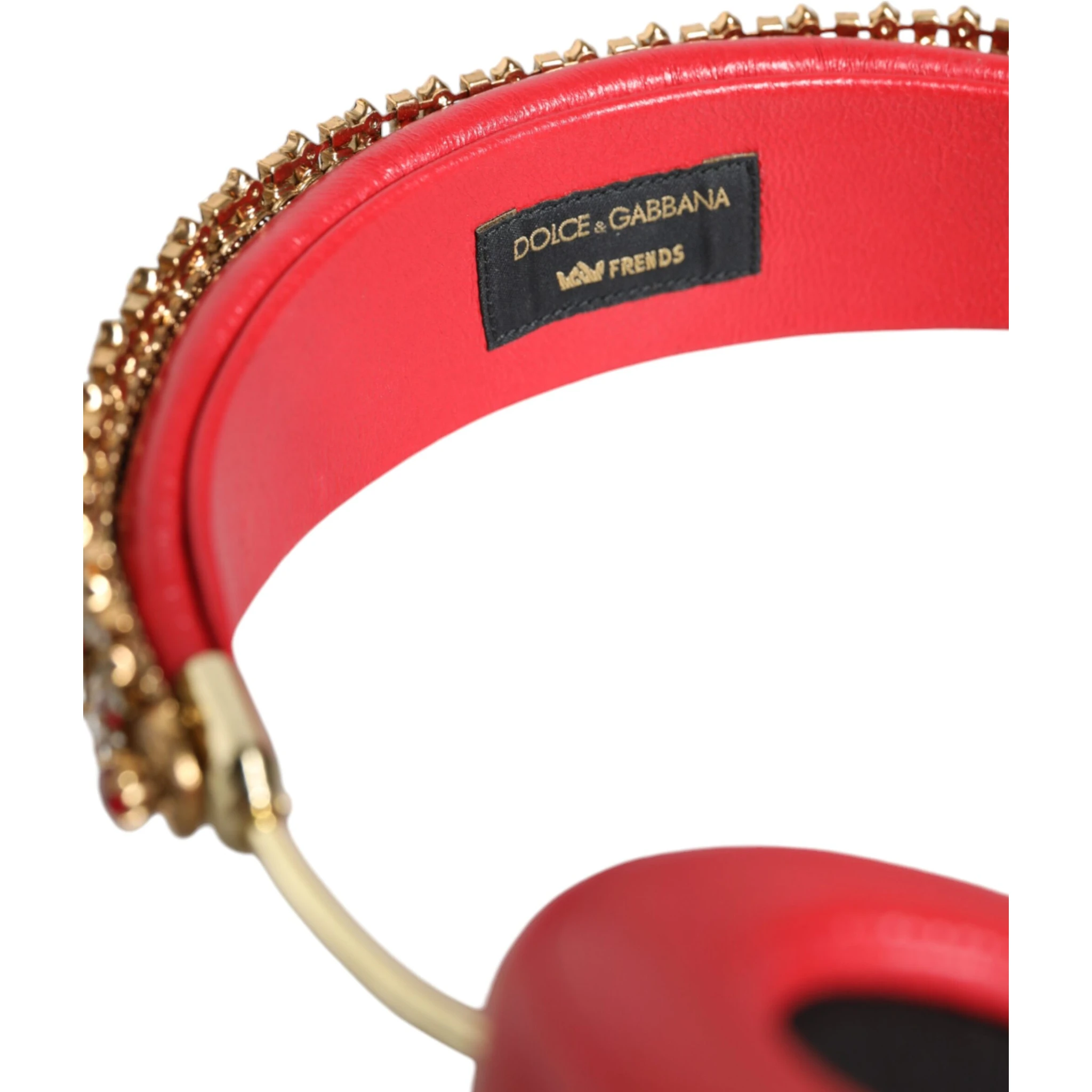 Red Nappa Leather Floral Crystal Headphone