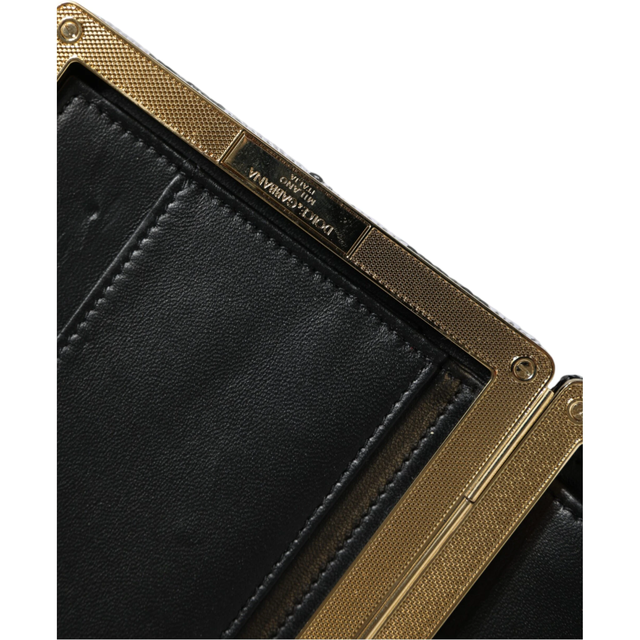Black White Gold Frame Clutch Evening Party Purse Bag