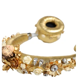 Gold Leather Floral Crystal Angel Headset Headphones