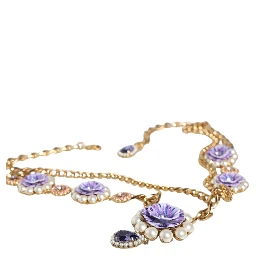 Gold Tone Floral Crystals Embellished Layered Necklace