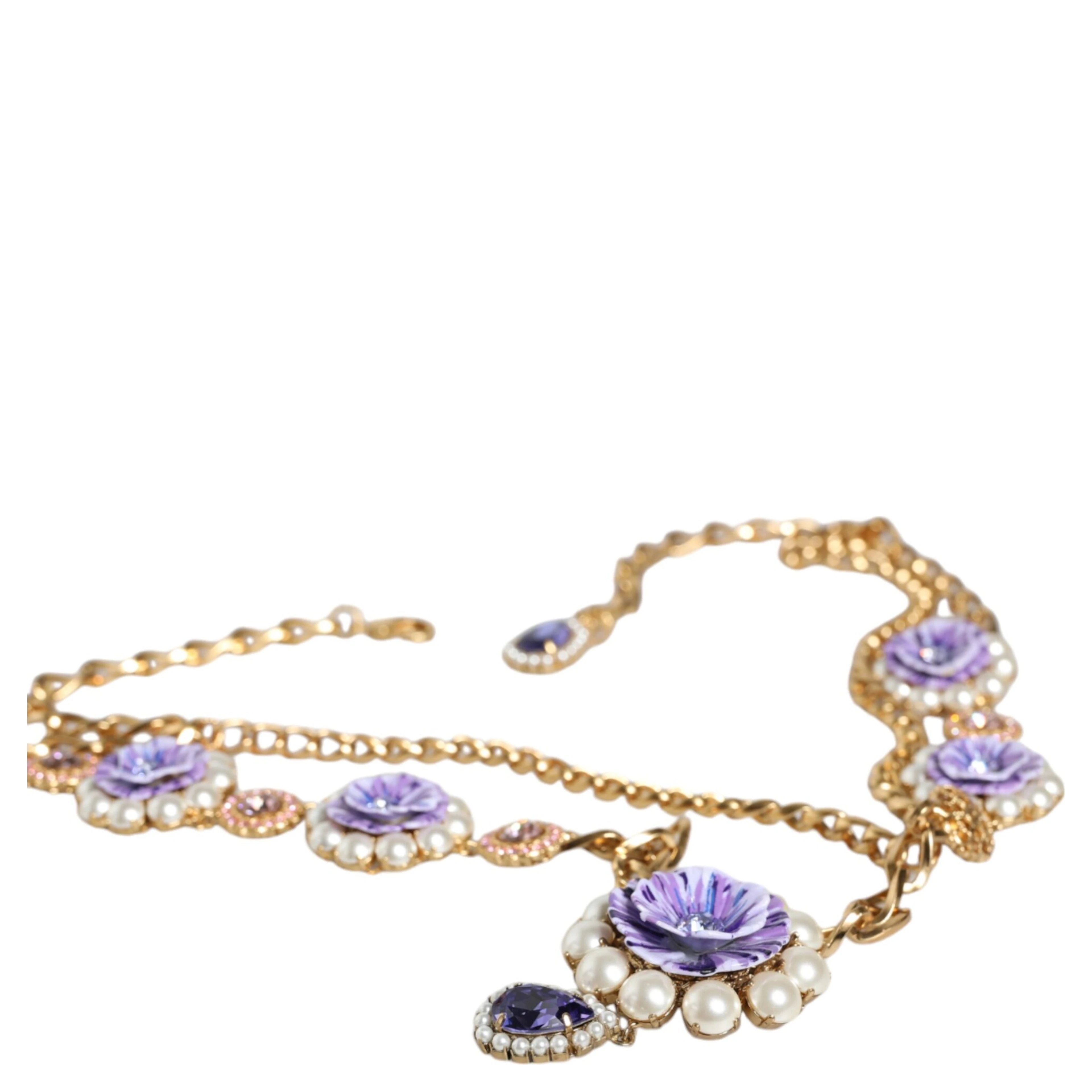 Gold Tone Floral Crystals Embellished Layered Necklace