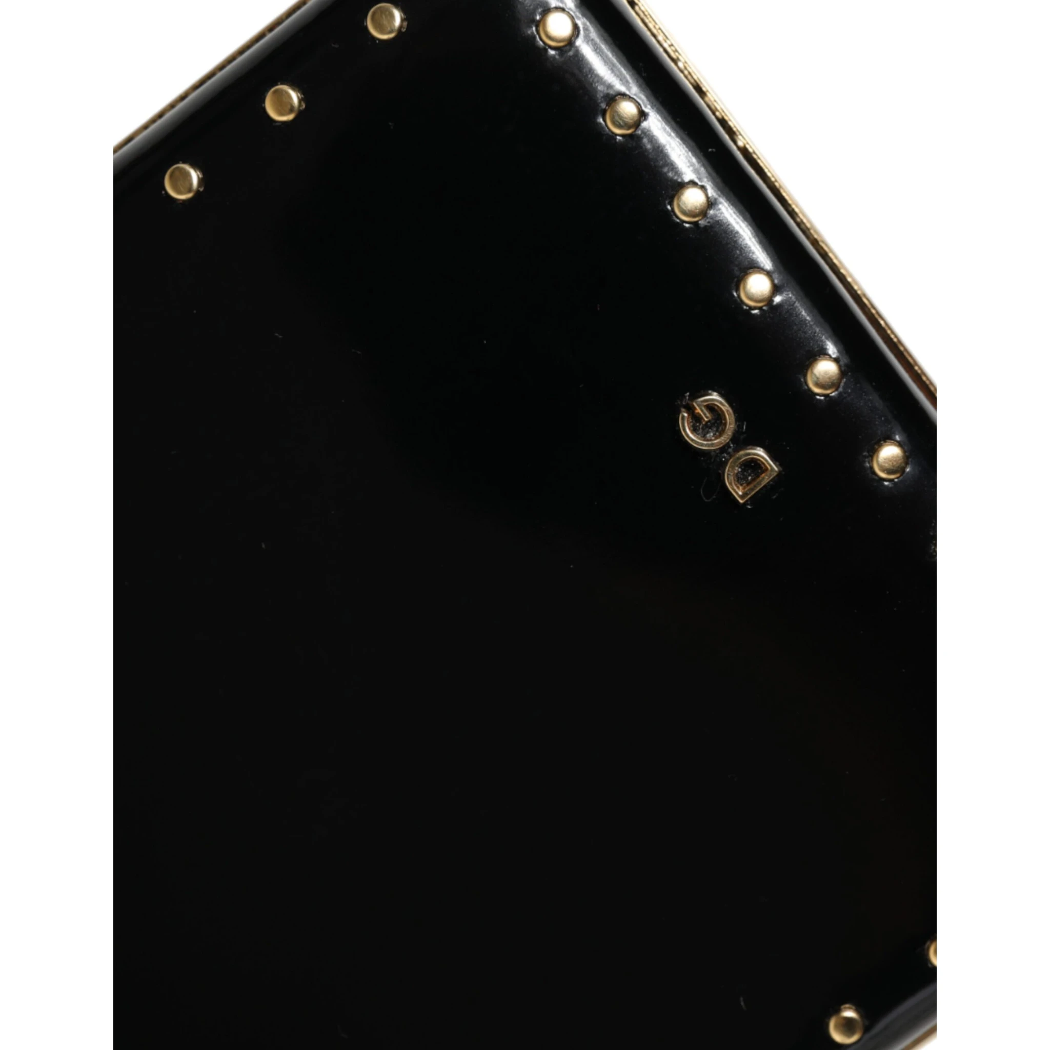 Black Leather Studs Gold Frame Clutch Evening Purse Bag