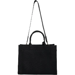 Black Top Handle Canvas Leather Logo Crossbody Tote Bag