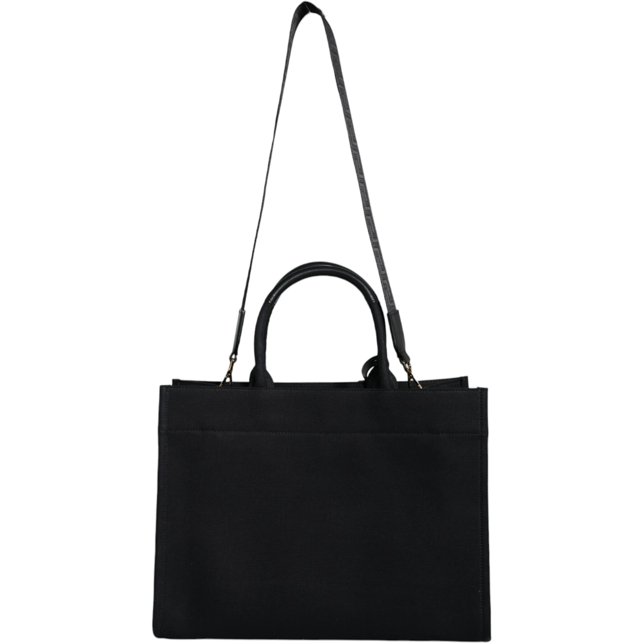Black Top Handle Canvas Leather Logo Crossbody Tote Bag