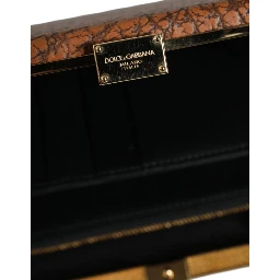 Brown Leather Gold Frame Clutch Mini Crossbody Bag