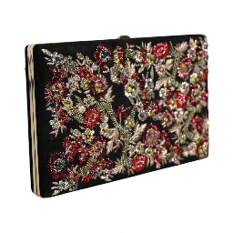 Multicolor Floral Gold Frame Clutch Evening Purse Bag