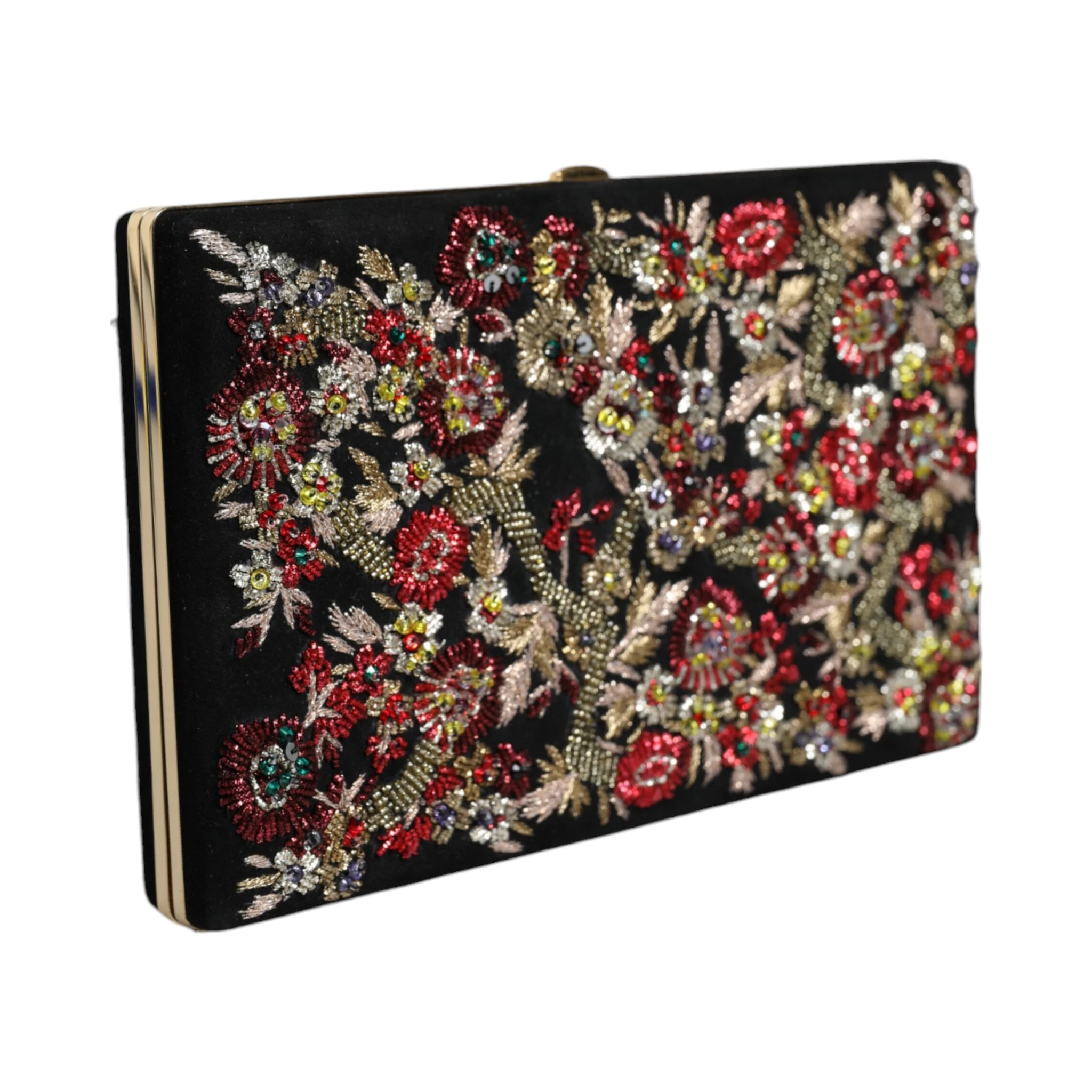 Multicolor Floral Gold Frame Clutch Evening Purse Bag