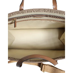 Brown Top Handle Jacquard Leather Logo Crossbody Tote Bag