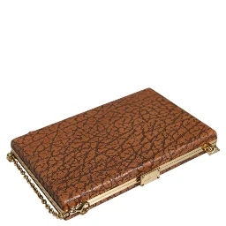 Brown Leather Gold Frame Clutch Mini Crossbody Bag