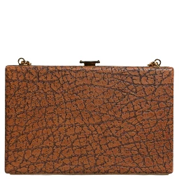 Brown Leather Gold Frame Clutch Mini Crossbody Bag