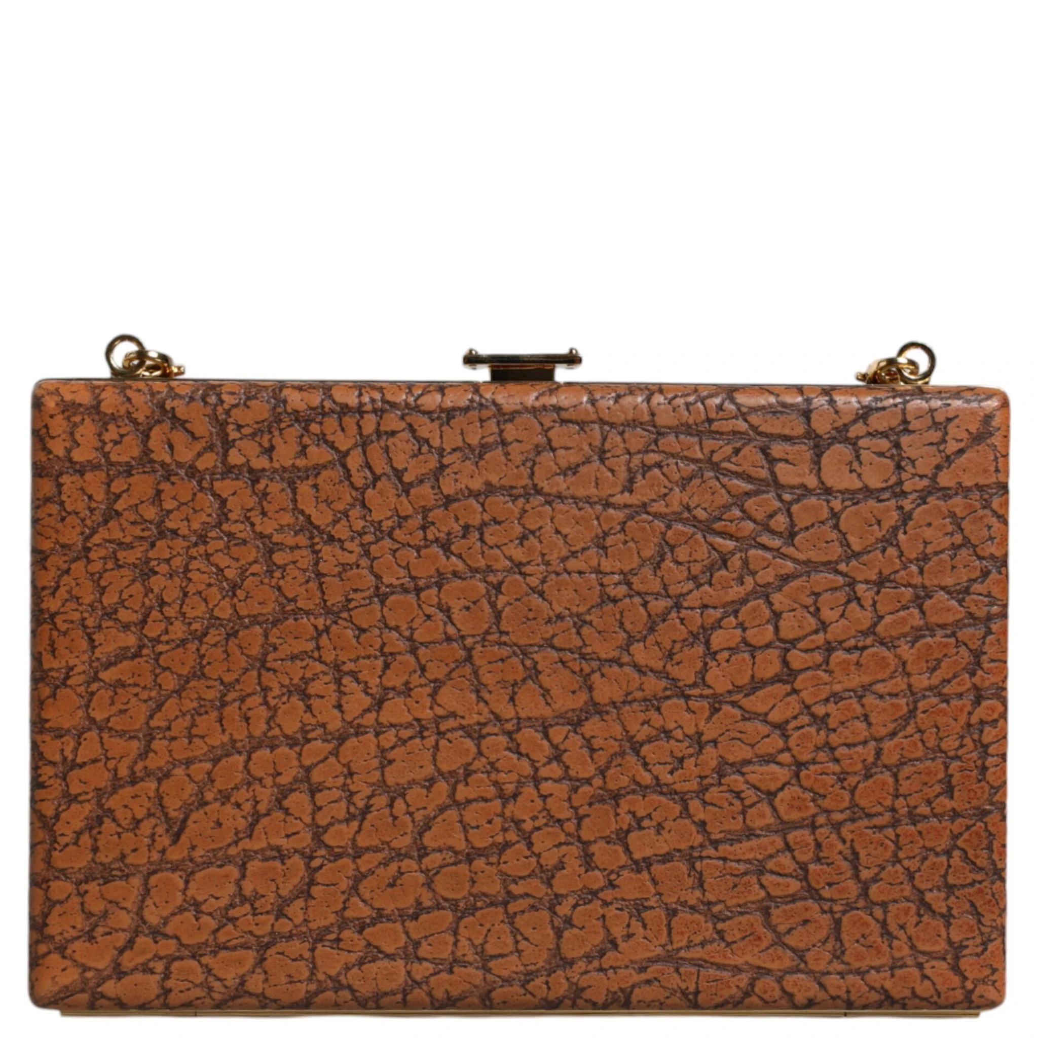 Brown Leather Gold Frame Clutch Mini Crossbody Bag