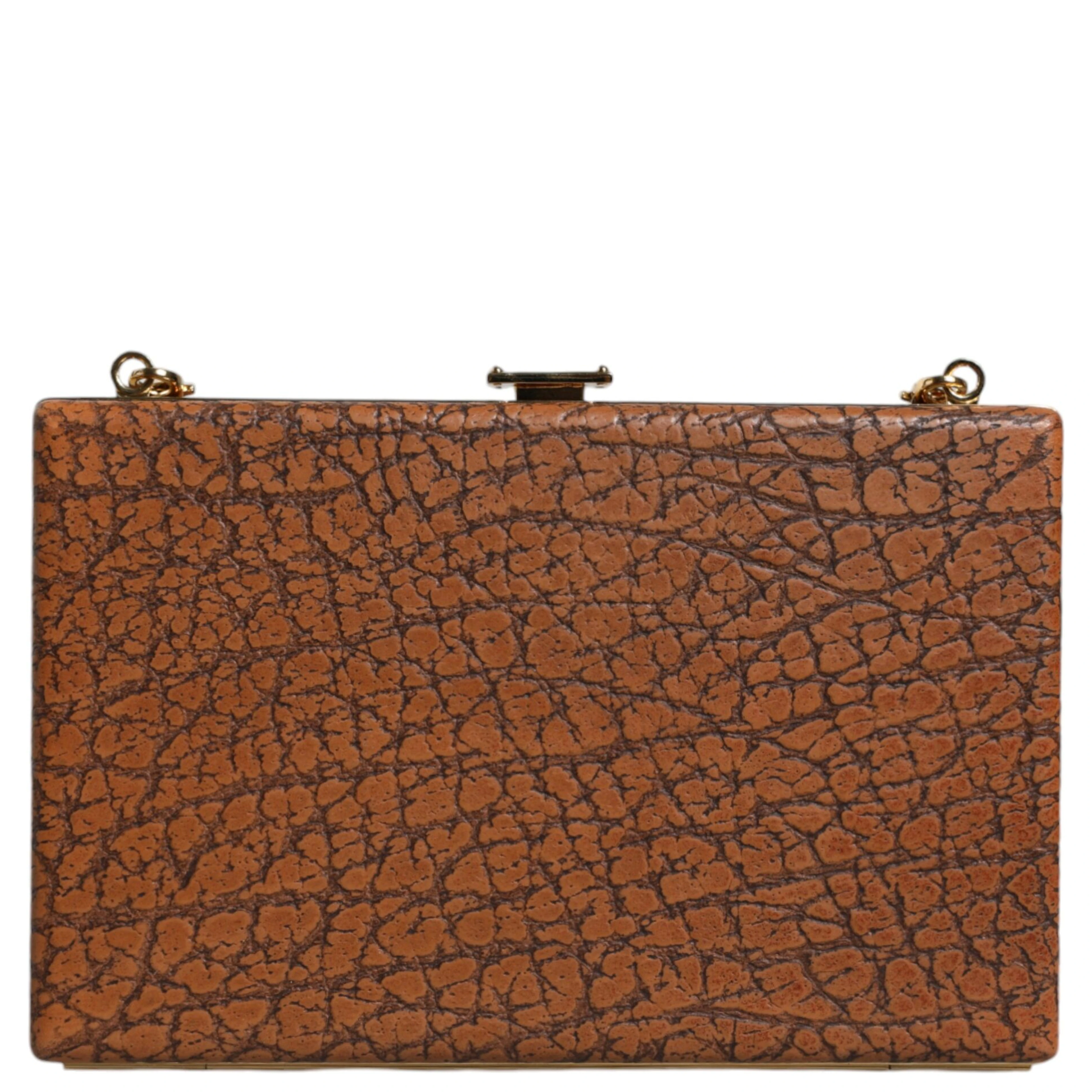 Brown Leather Gold Frame Clutch Mini Crossbody Bag