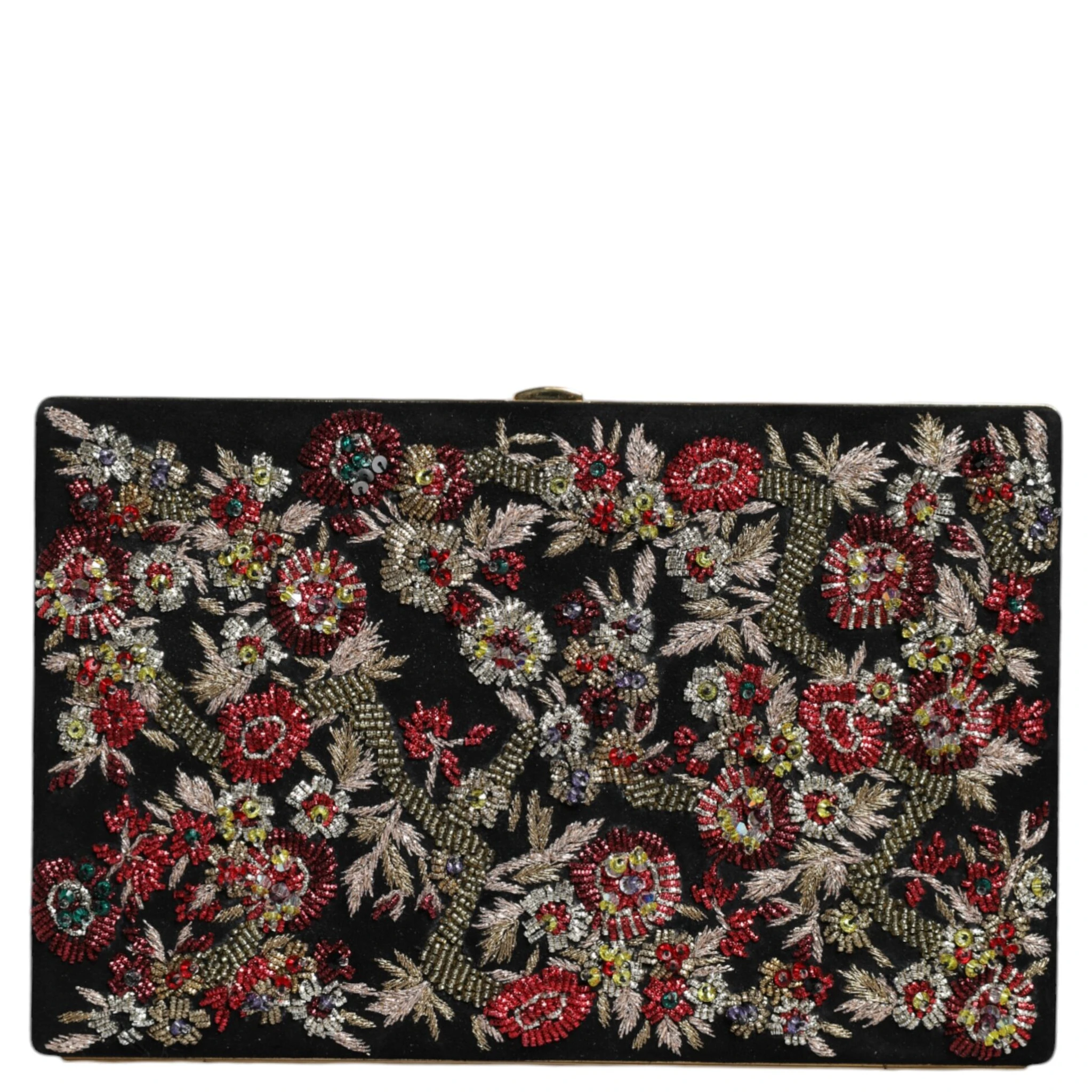 Multicolor Floral Gold Frame Clutch Evening Purse Bag