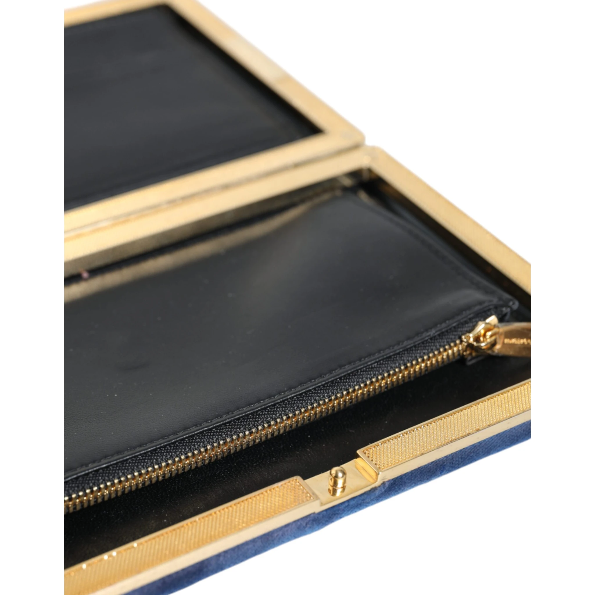 Blue Velvet Gold Frame Clutch Evening Party Purse Bag