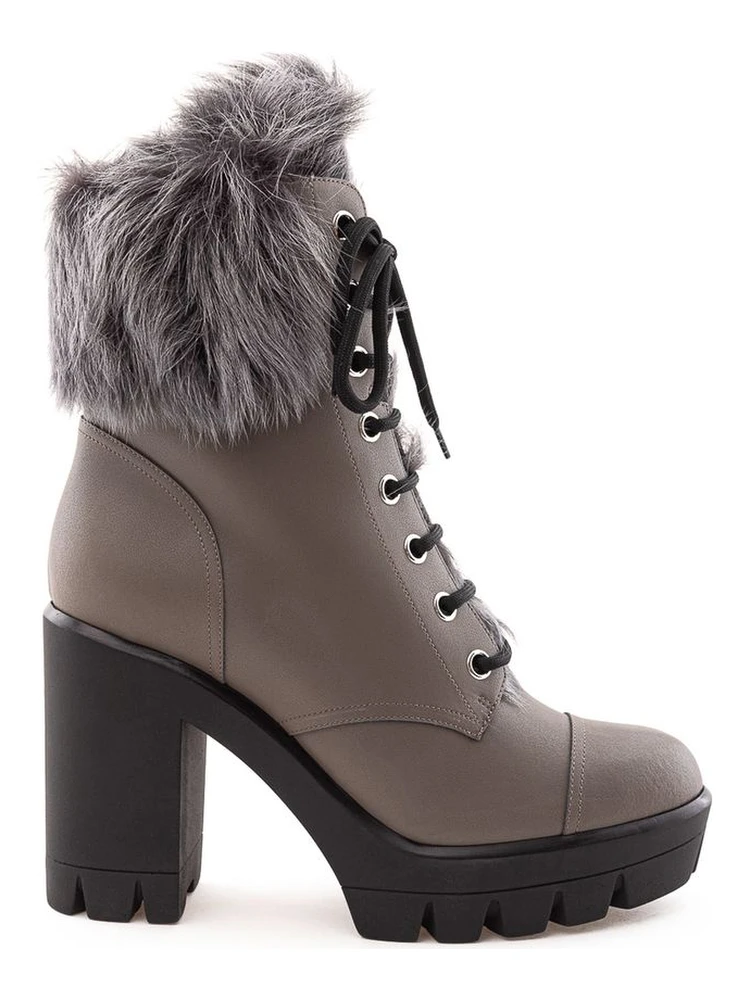 Beige Eco Leather Lace-Up Boots
