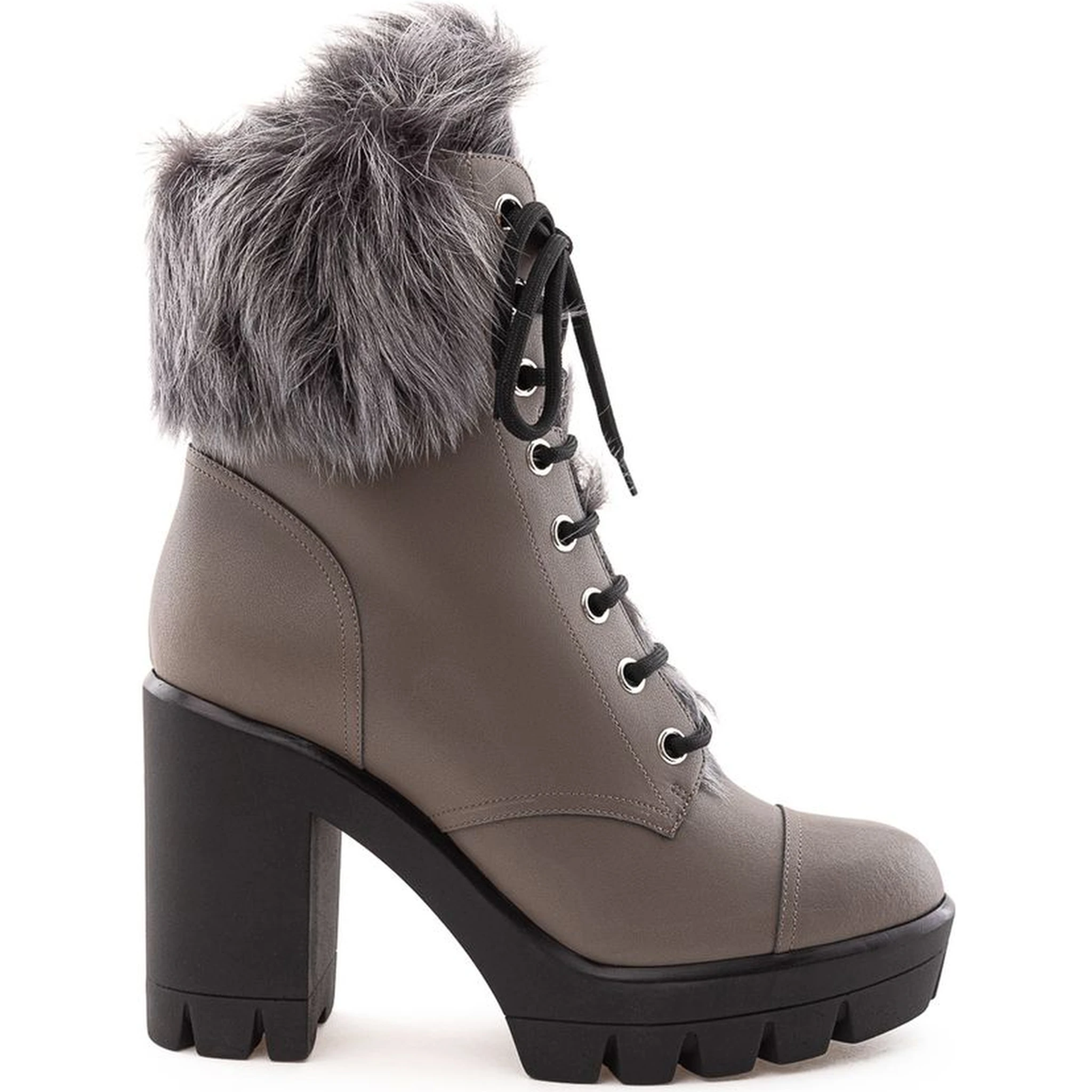 Beige Eco Leather Lace-Up Boots