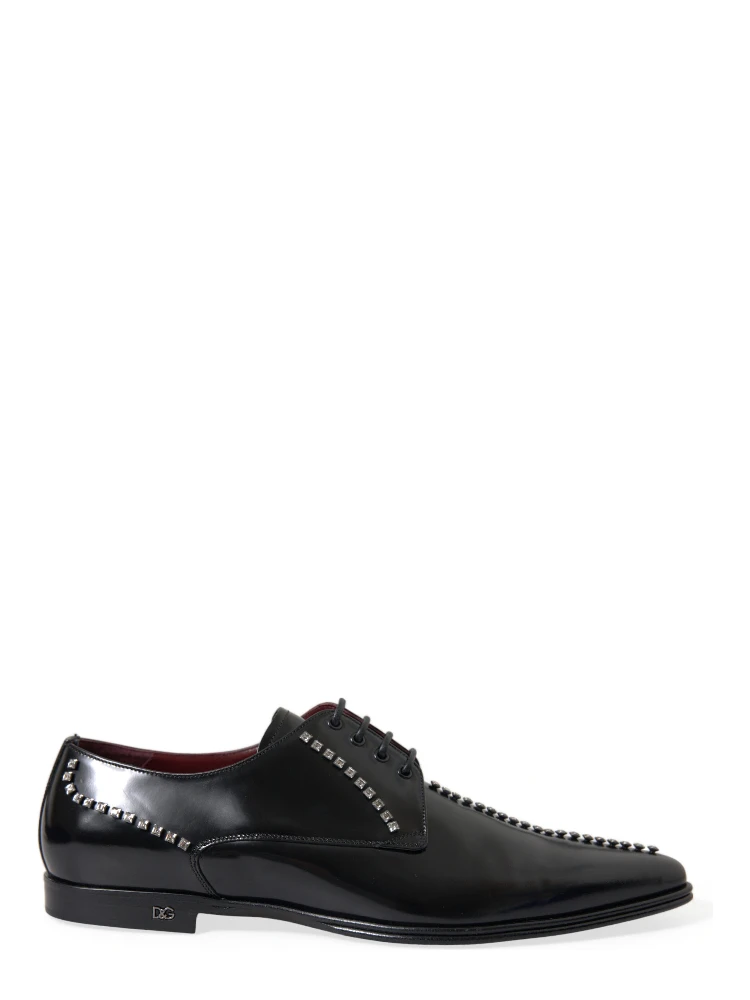 Black Leather Crystal Dress Formal Shoes