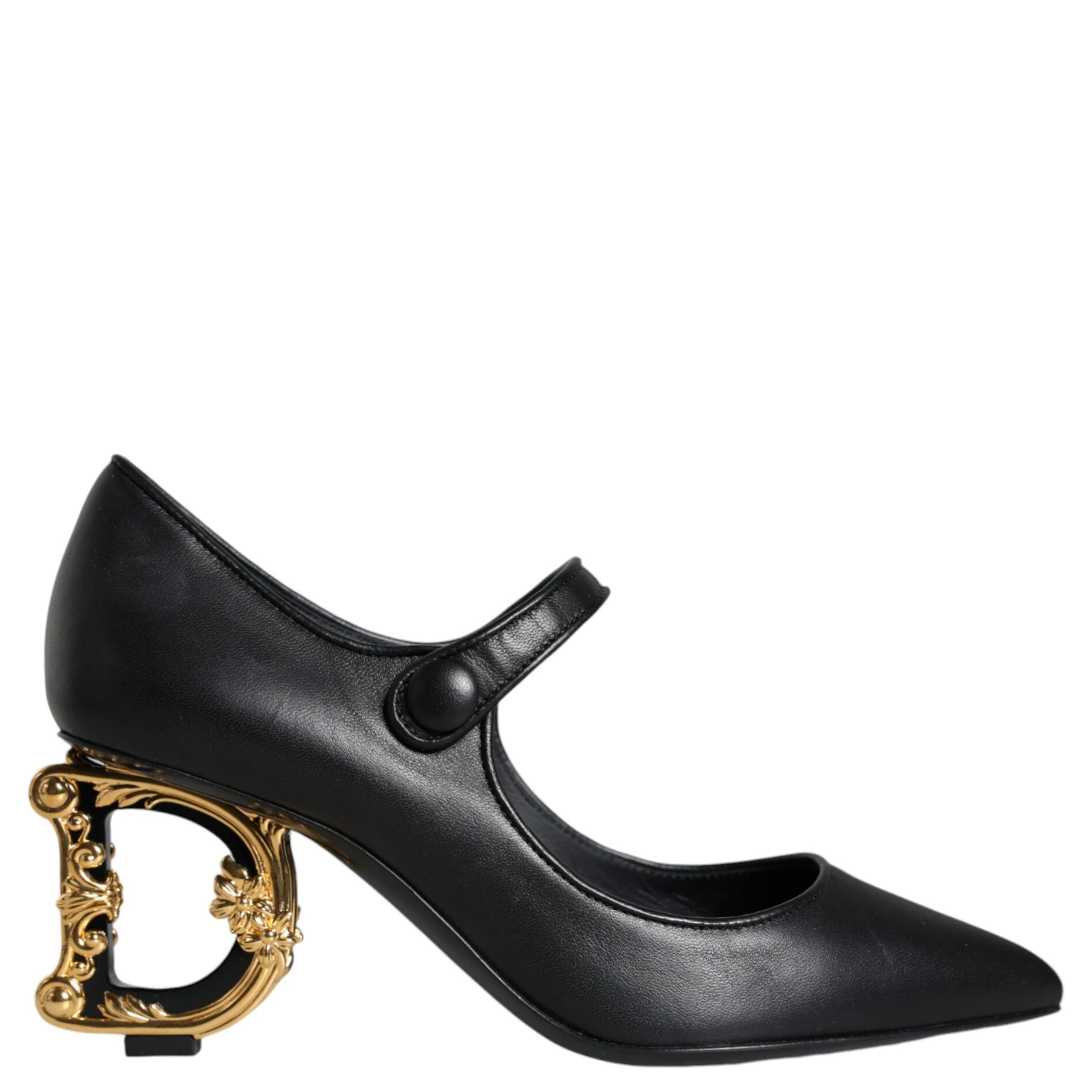 Black Leather Logo Heels Mary Janes Pumps Shoes