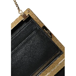 Brown Leather Gold Frame Clutch Mini Crossbody Bag