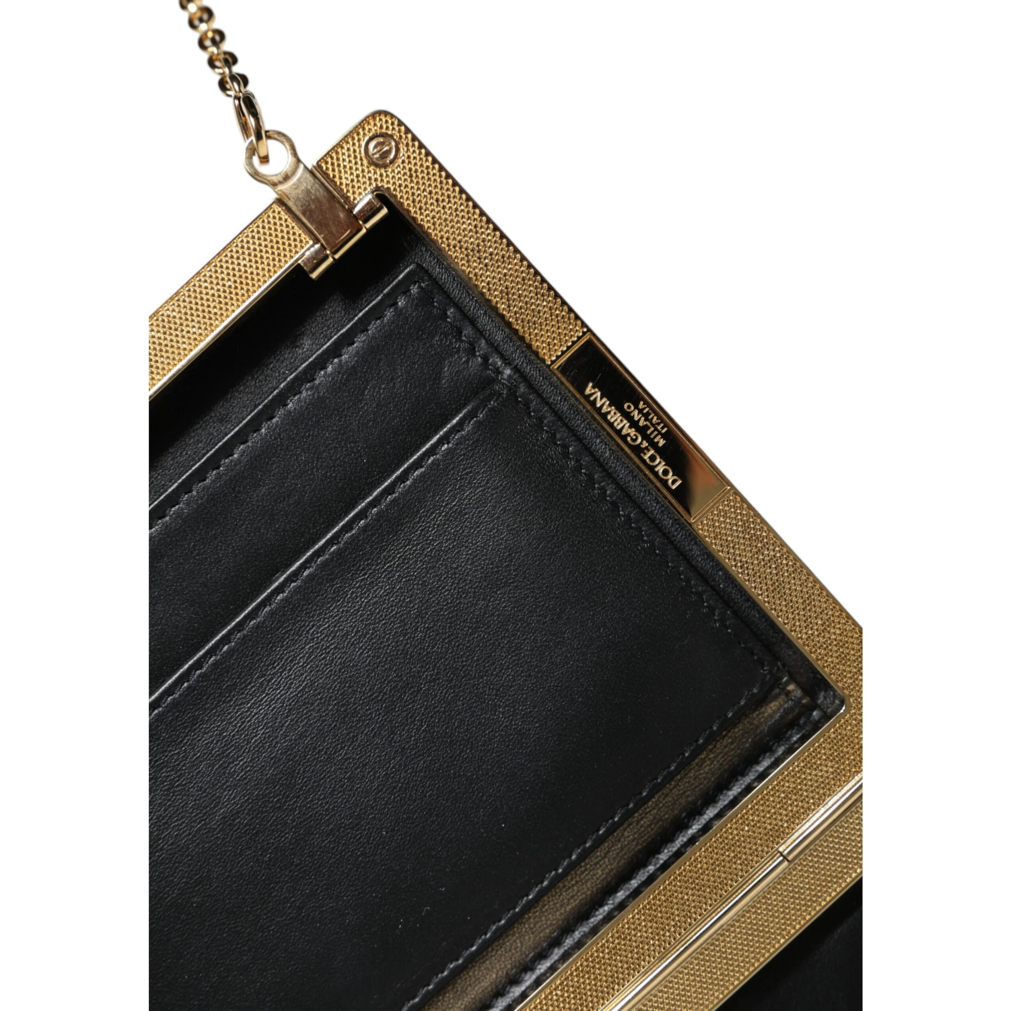 Brown Leather Gold Frame Clutch Mini Crossbody Bag
