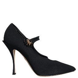 Black Mary Jane Jersey Crystal Pumps Shoes