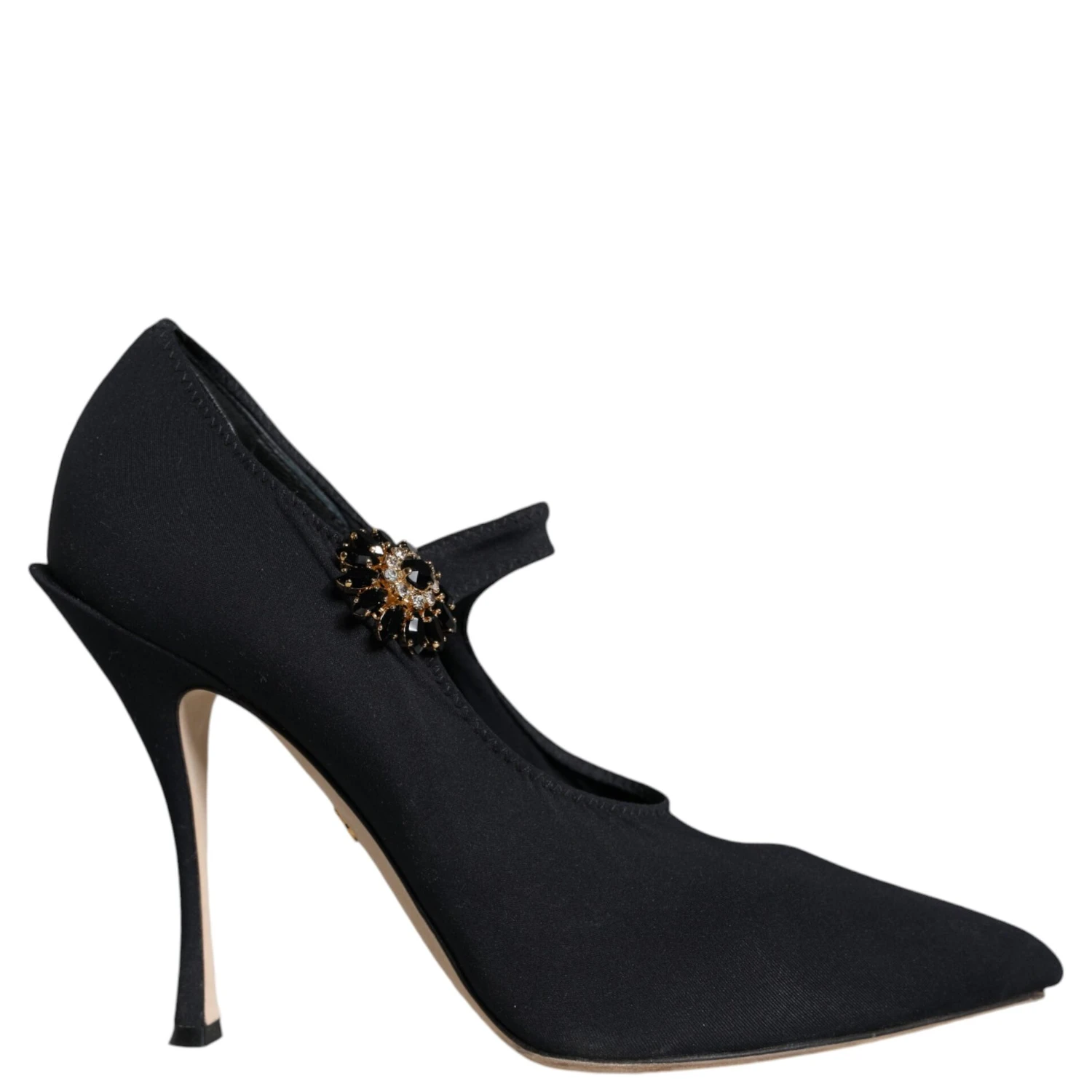 Black Mary Jane Jersey Crystal Pumps Shoes