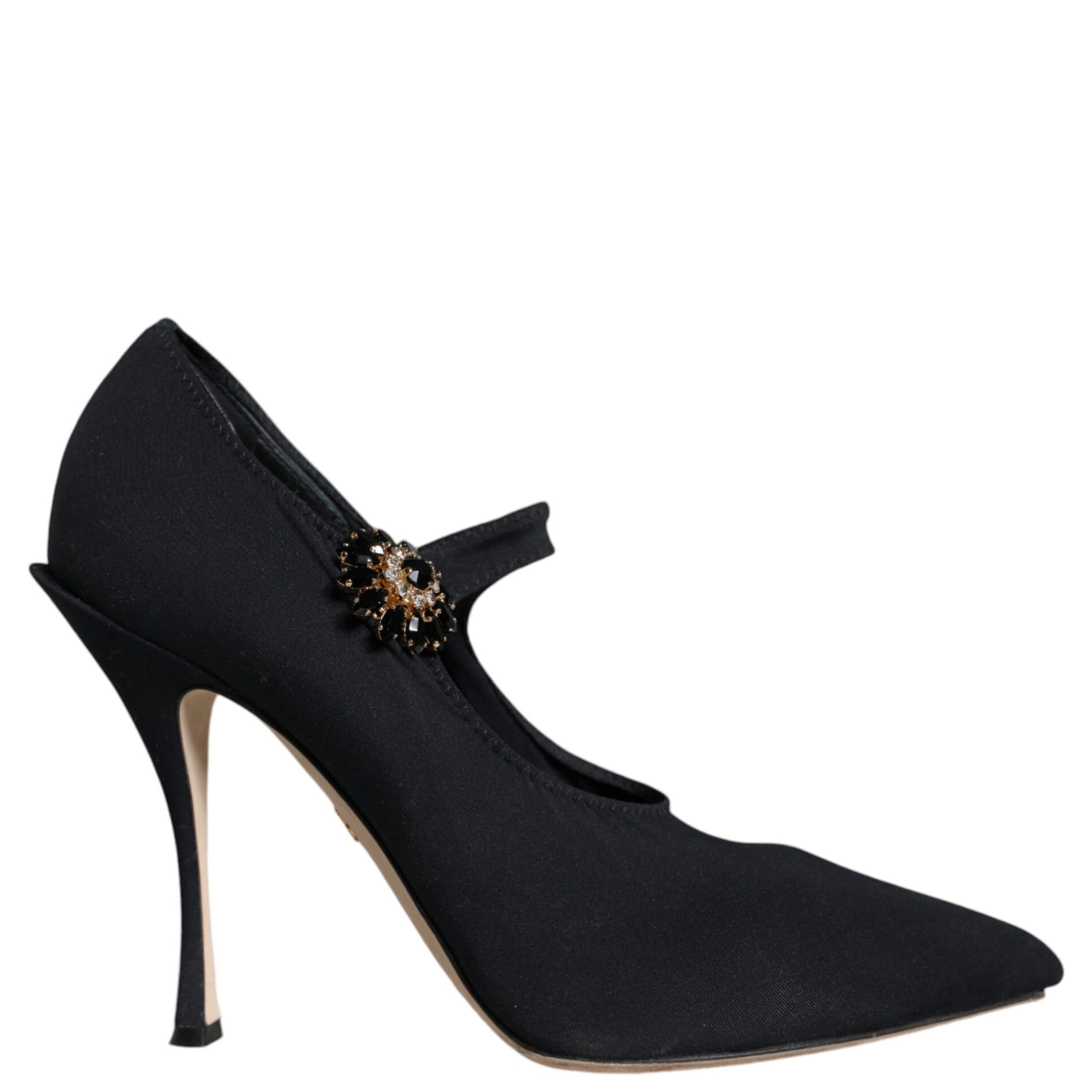 Black Mary Jane Jersey Crystal Pumps Shoes