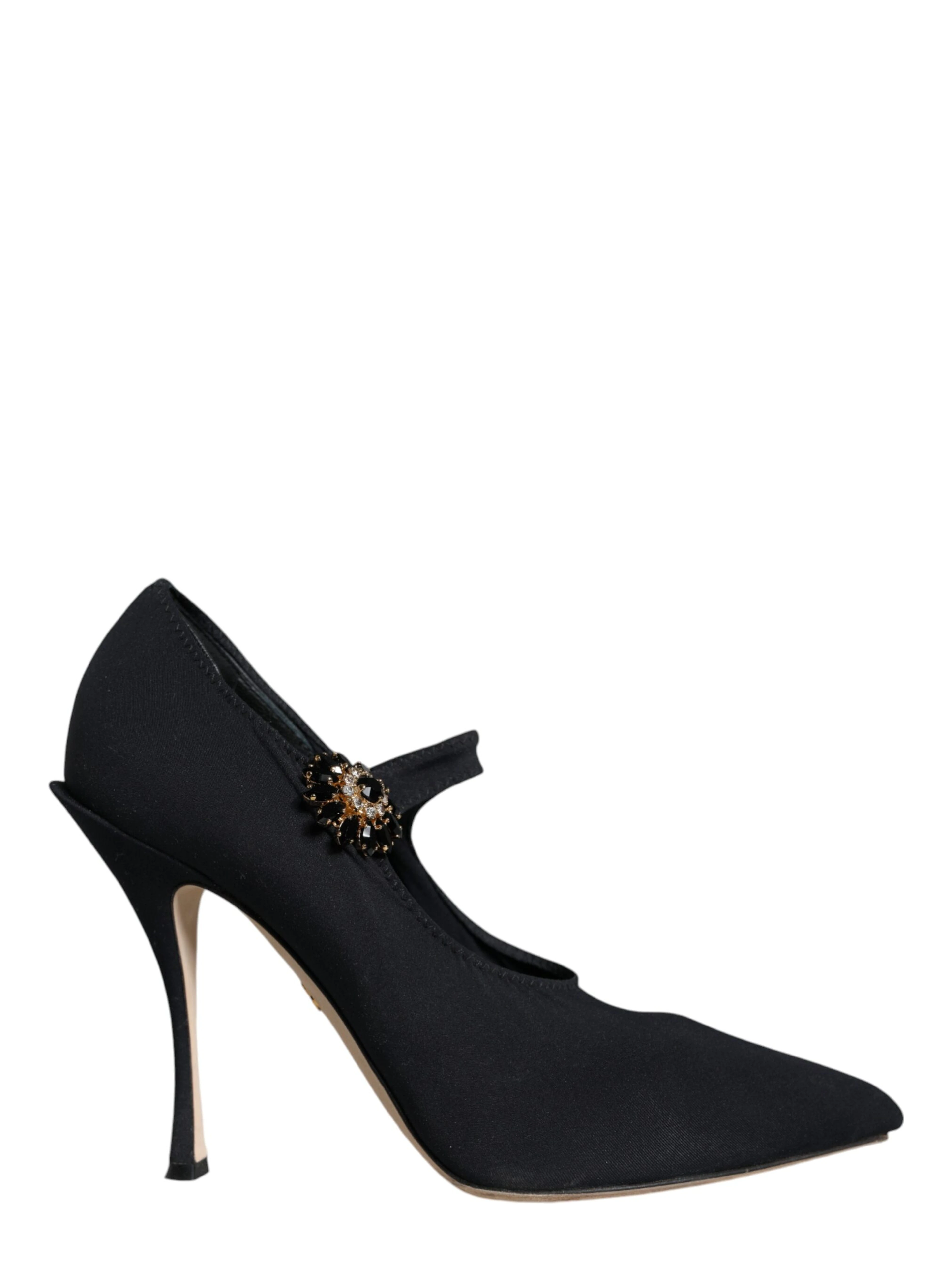 Black Mary Jane Jersey Crystal Pumps Shoes