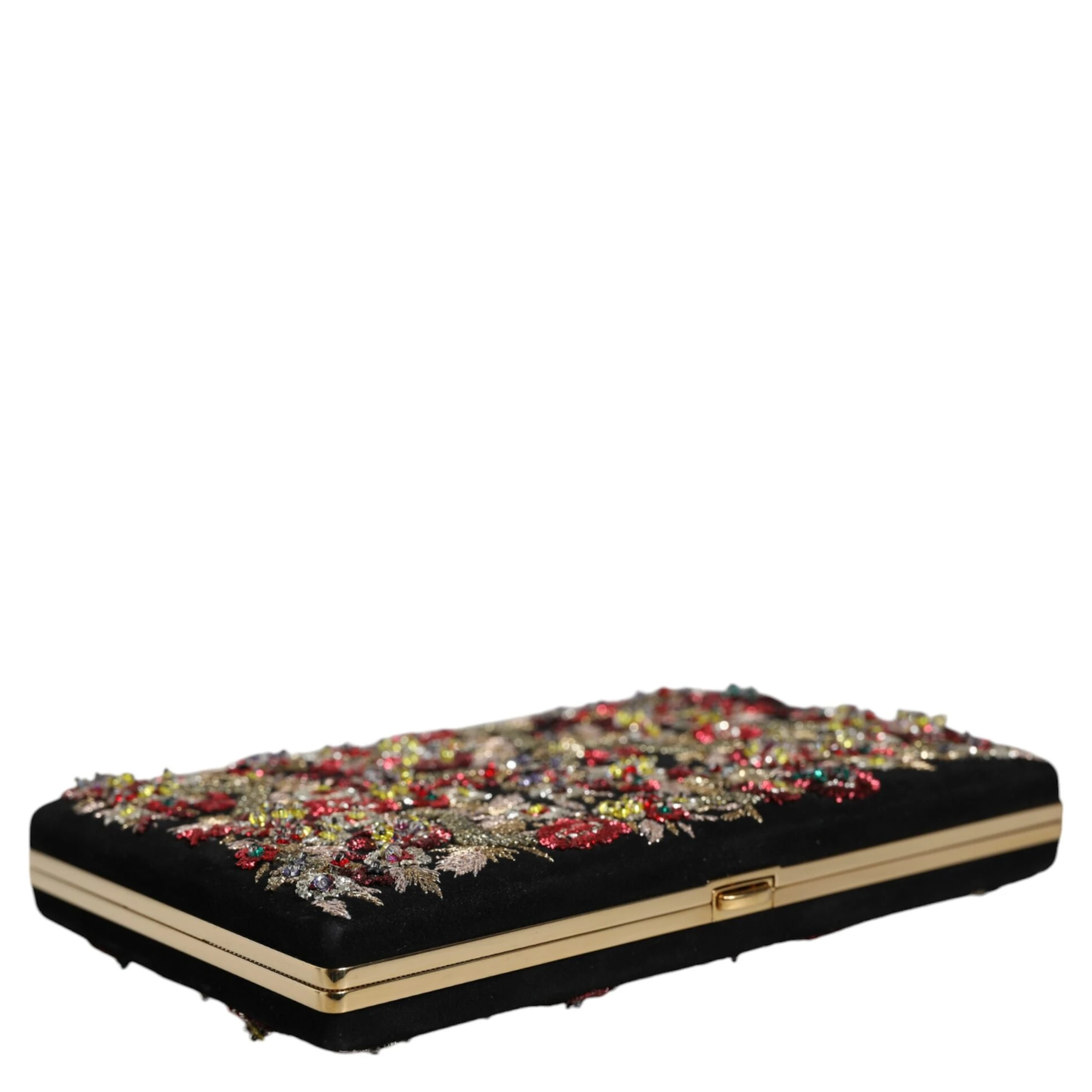 Multicolor Floral Gold Frame Clutch Evening Purse Bag