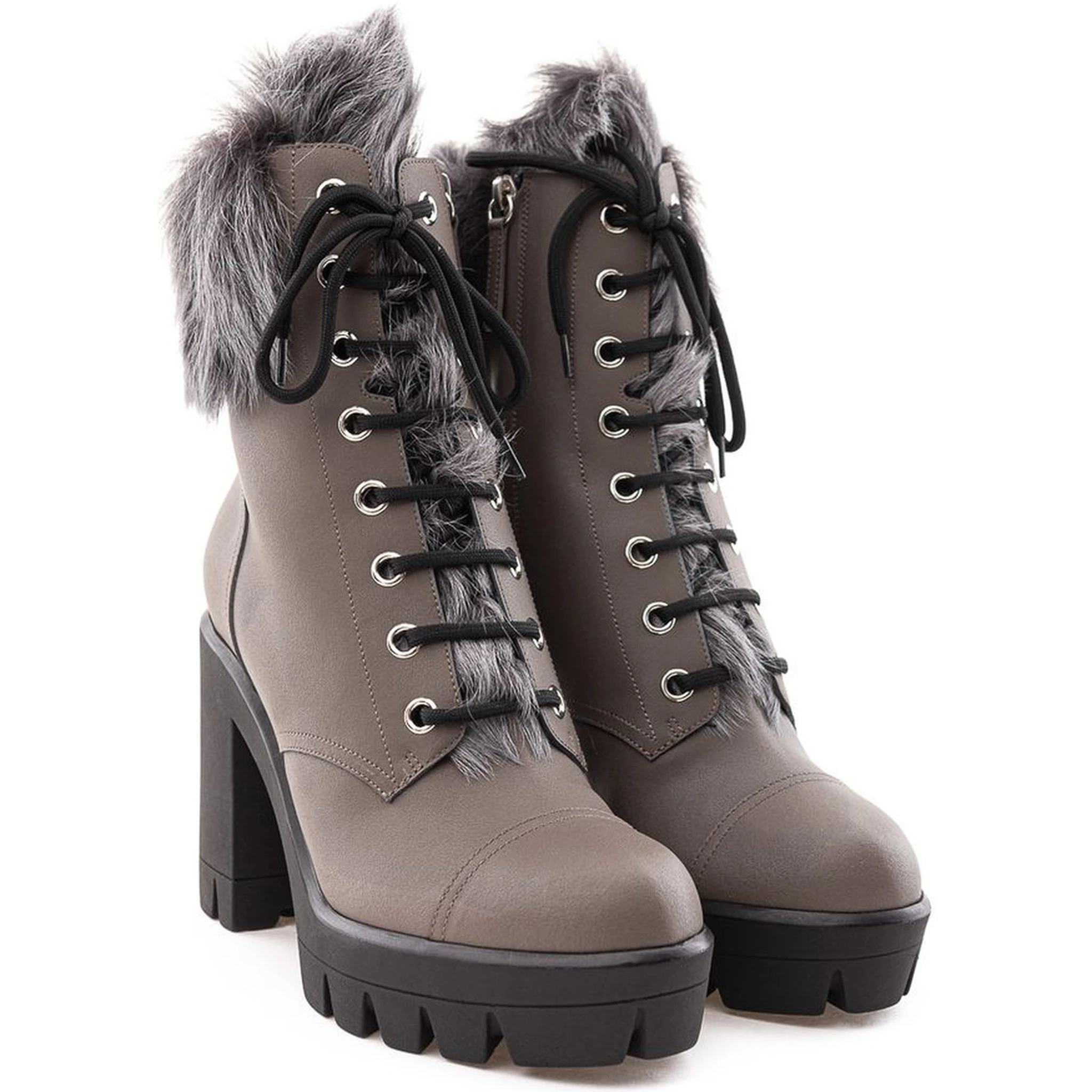 Beige Eco Leather Lace-Up Boots