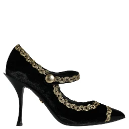 Black Mary Janes Velvet Gold Pumps Shoes